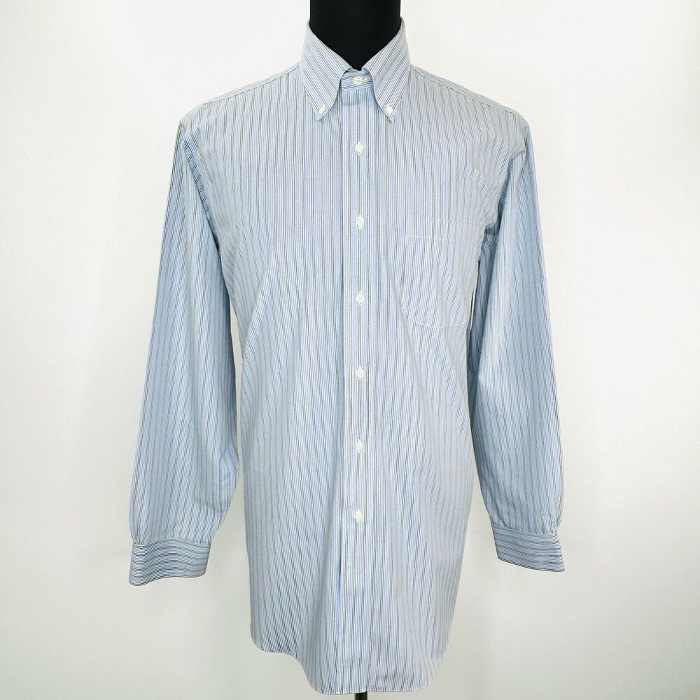 Vintage Brooks Brothers Shirt Men 16 -34 Blue Green Supima Cotton Preppy Classic